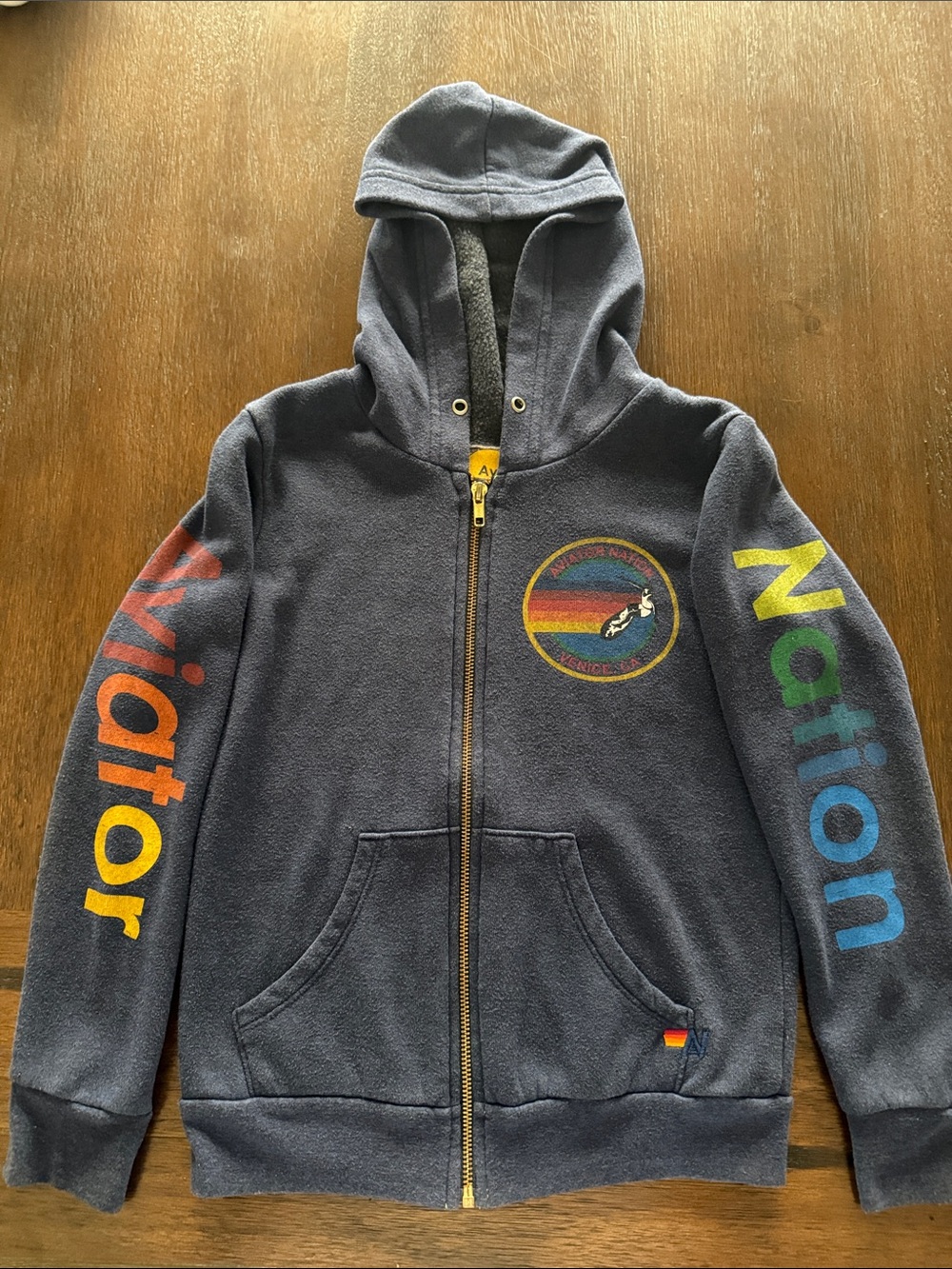 Aviator Nation Kids Blue Zip Hoodie Size 10 ***2 small snags*** See Last 4 pics
